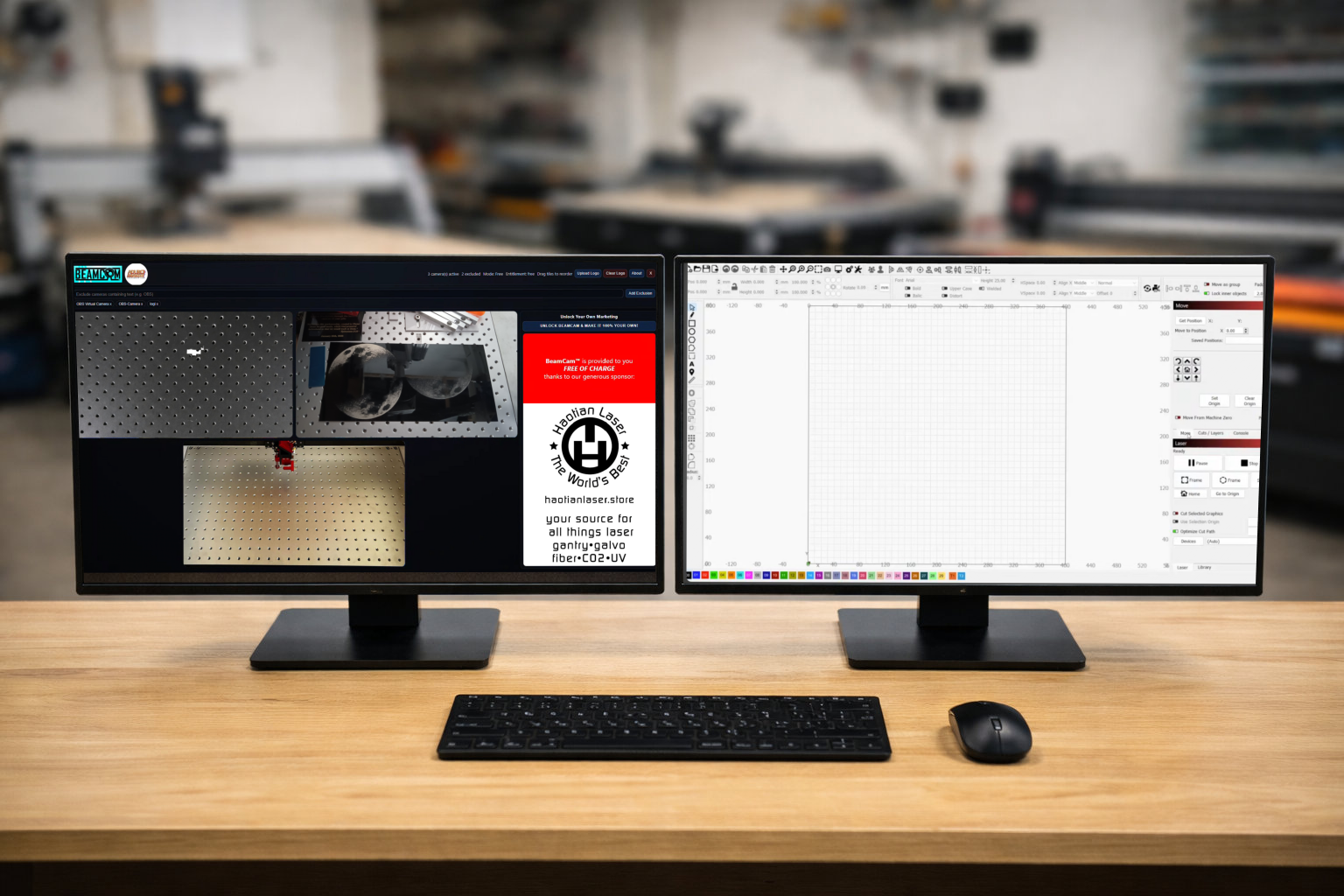 BeamCam&trade; interface shown on dual monitors